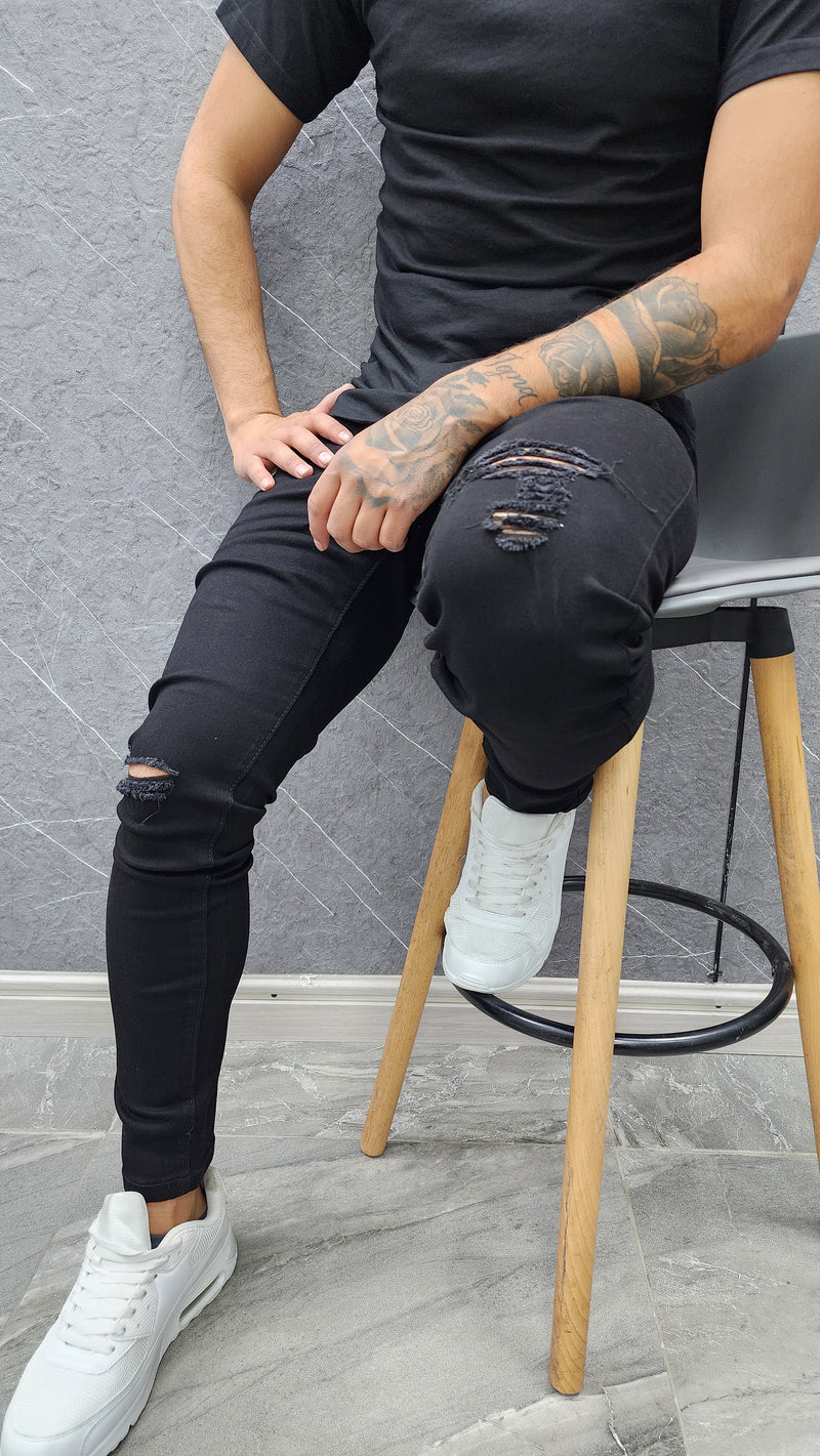 Jeans Destroyed Negro - Vista lateral
